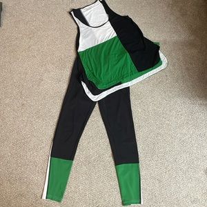 Derek Lam 10C Athleta SET Green Black White Athletic Leggings and Tank Small